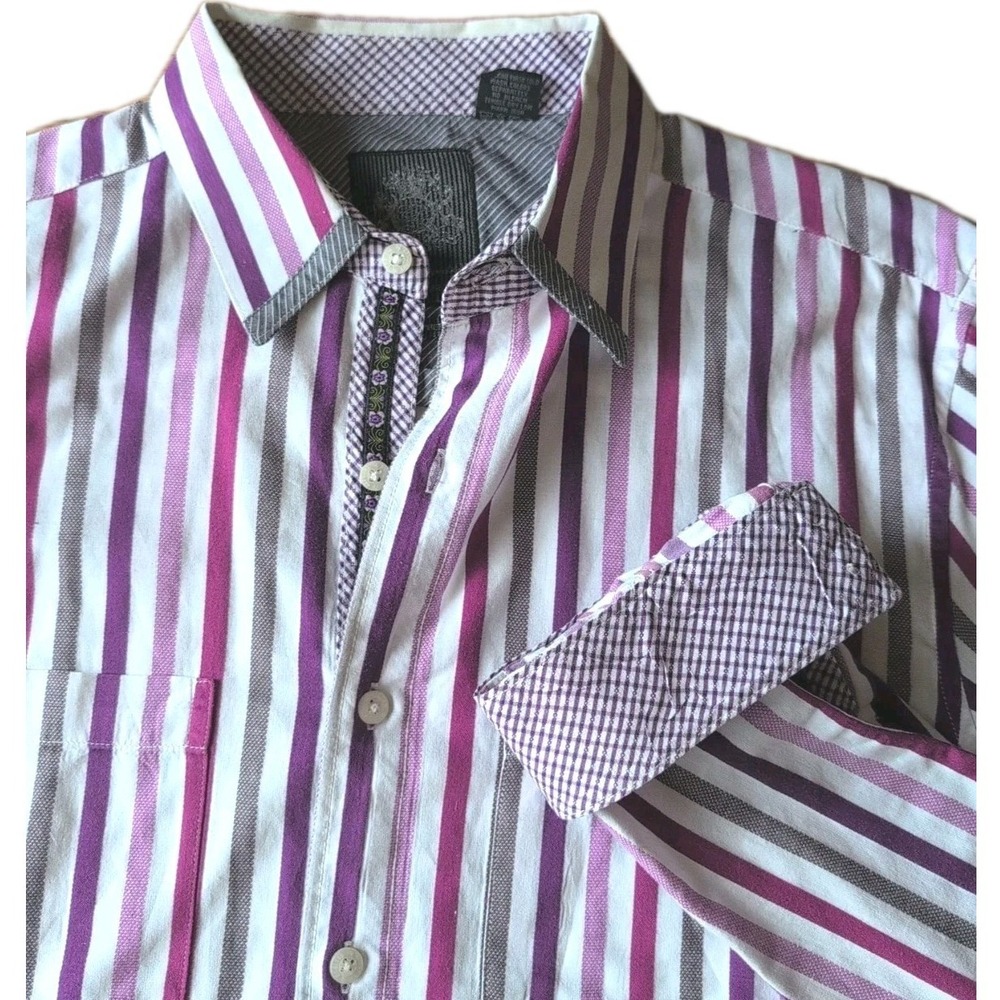Christopher Wicks Shirt Large Men's English Laundry Purple Striped Button Up GUC